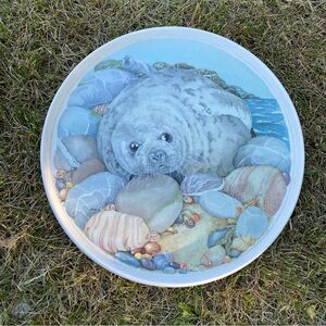 Vintage melamine serving tray Habour Seal grey seal wall hanging drink tray